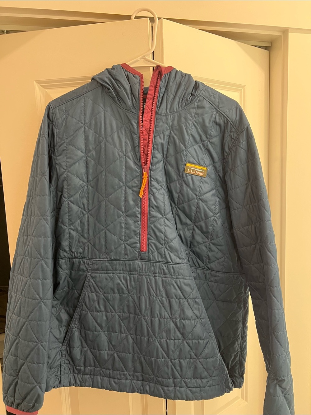 L.L. Bean Quilted Blue Hoodie with Pink Zipper Trim